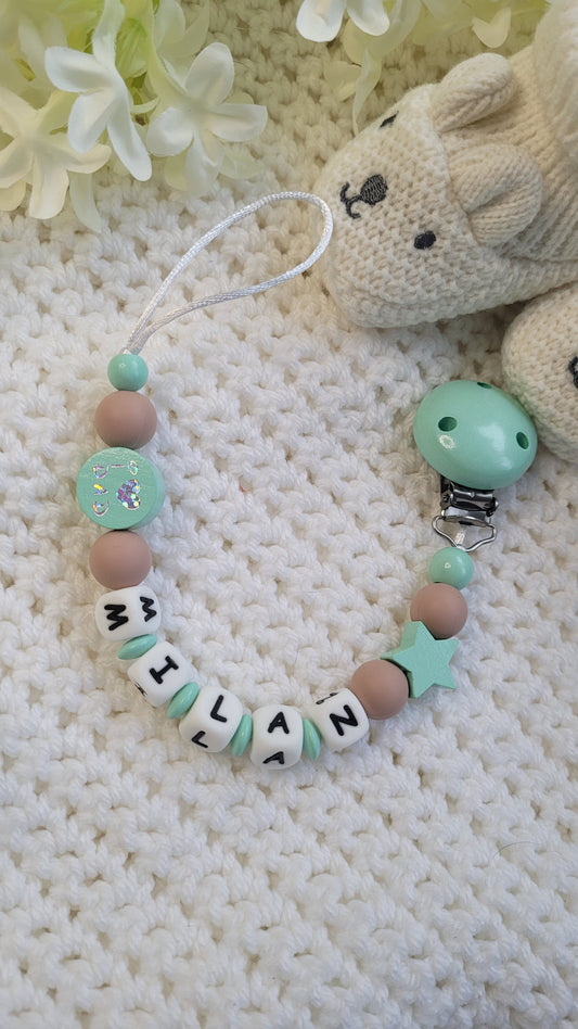 Schnullerkette i love Mom i love Dad für Jungen mit Namen