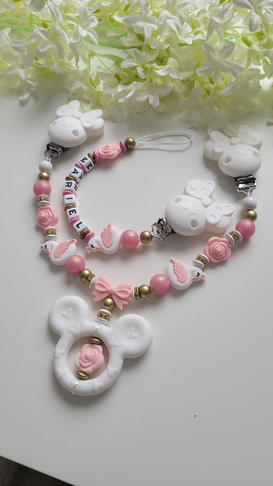 Kinderwagenkette & Schnullerkette *Schwan Prinzessin* rosegold
