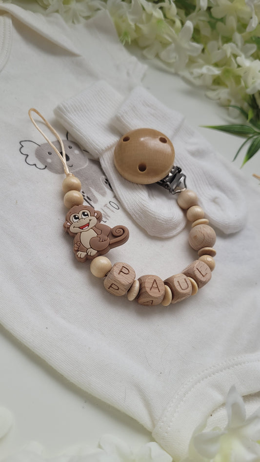 Schnullerkette mit Namen für Jungen holz Affe