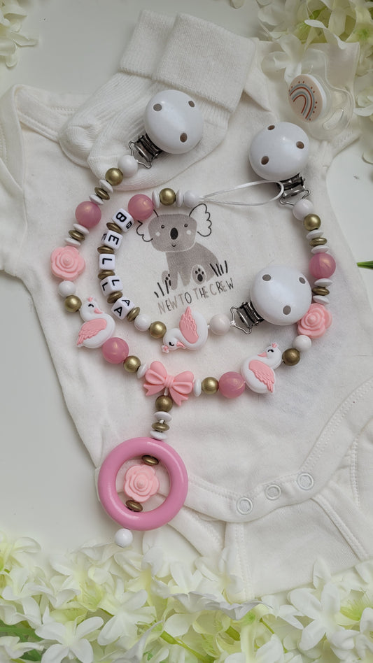 Babyset Prinzessinn Gold rosa Schwan