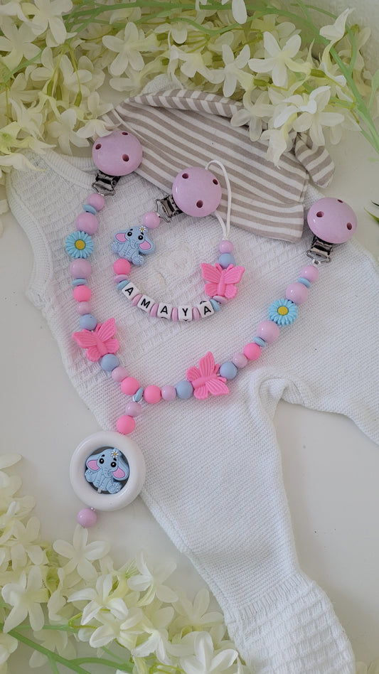 Kinderwagenkette & Schnullerkette * Elefant* blau pink
