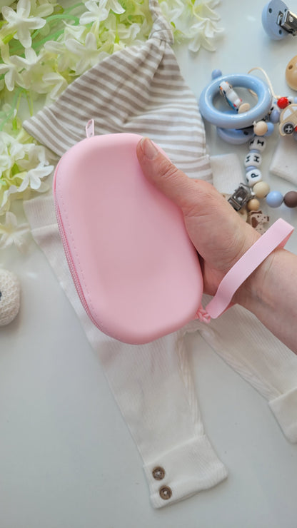 Tasche für Schnuller, Schnullerketten und Kinderwagenketten rosa