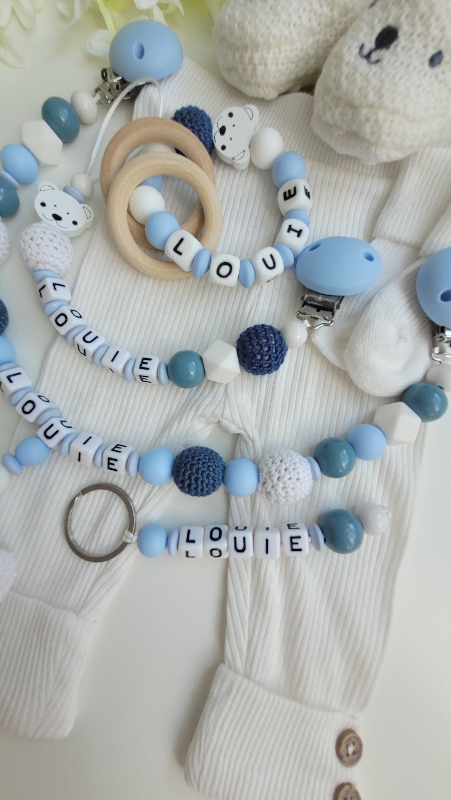4 tlg Mega Komplett Set inkl. Schlüsselanhänger Bärchen blau