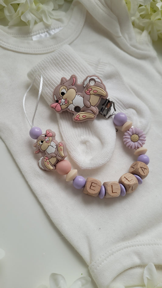 Schnullerkette mit Namen für Mädchen * Hase* flieder