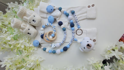4 tlg Mega Komplett Set inkl. Schlüsselanhänger Bärchen blau