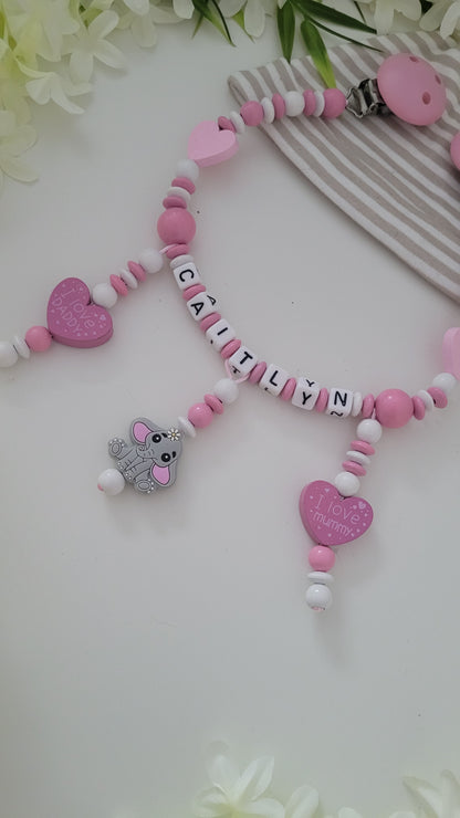 Kinderwagenkette  mit Wunschnamen *Herzige Elefanten*