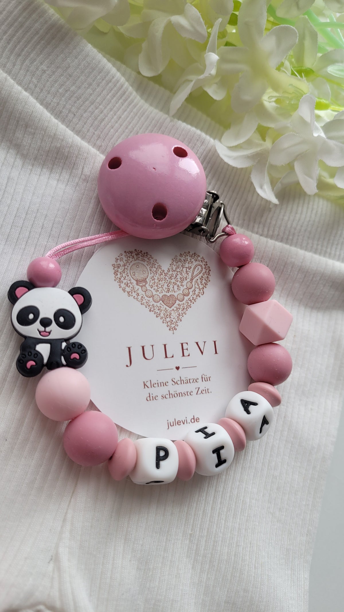 Schnullerkette mit Namen Panda rosa blush Silikon | personalisiert