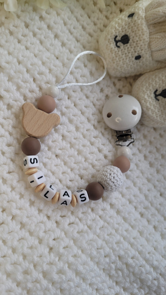 Schnullerkette Teddy für Jungen mit Namen