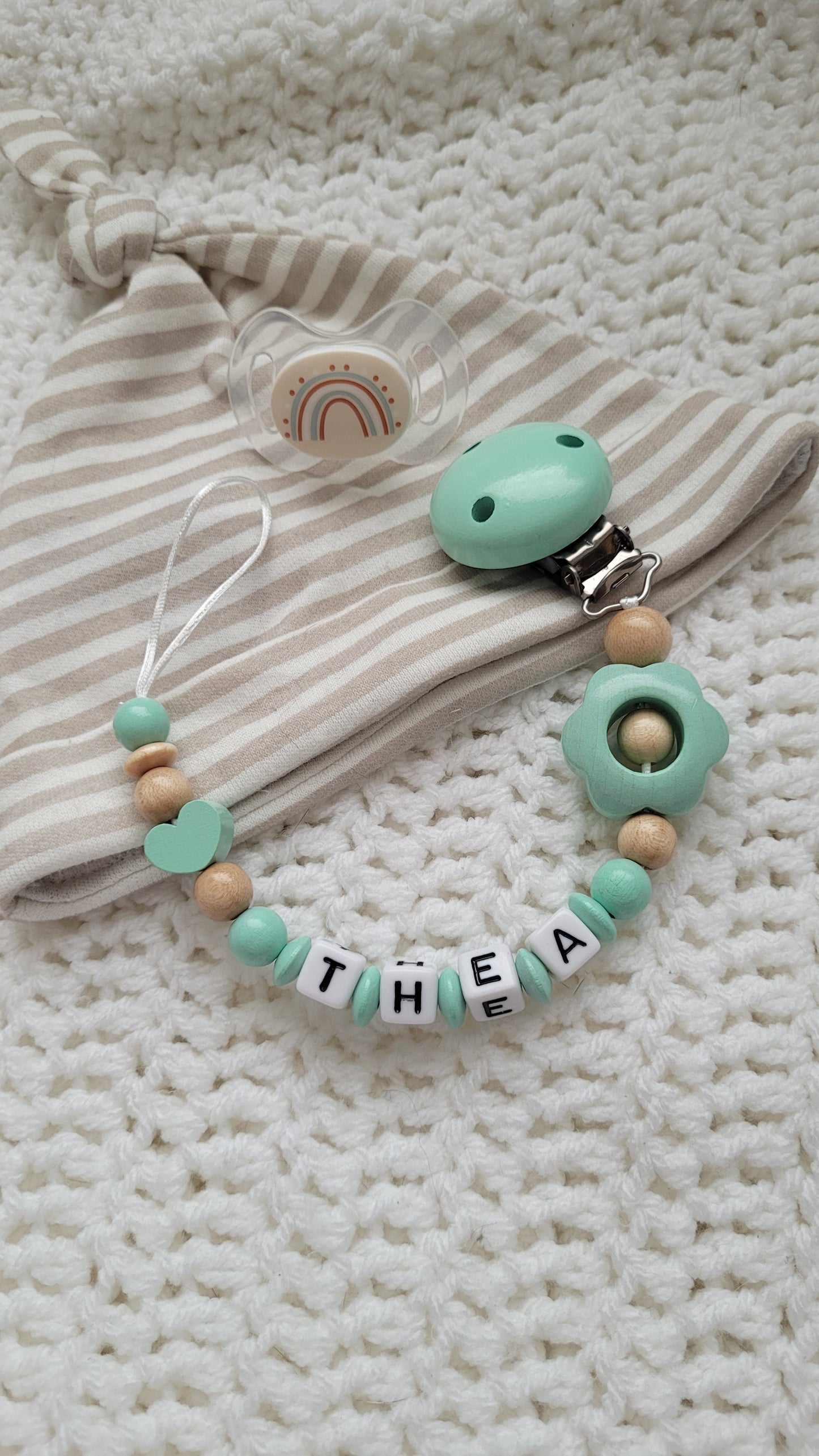 Schnullerkette mit Namen für Mädchen Blume Herz