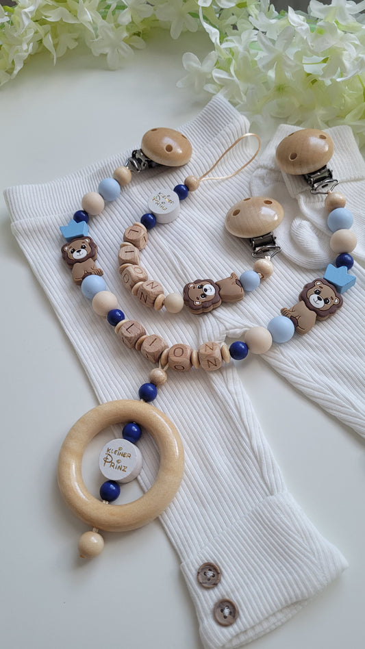 Kinderwagenkette & Schnullerkette * Löwe* blau beige