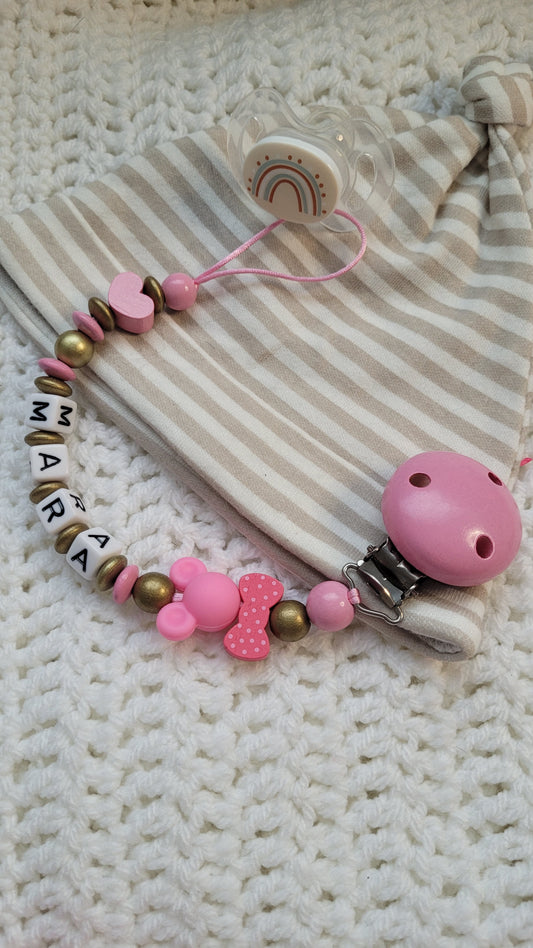 Schnullerkette mit Namen für Mädchen * Maus* pink gold
