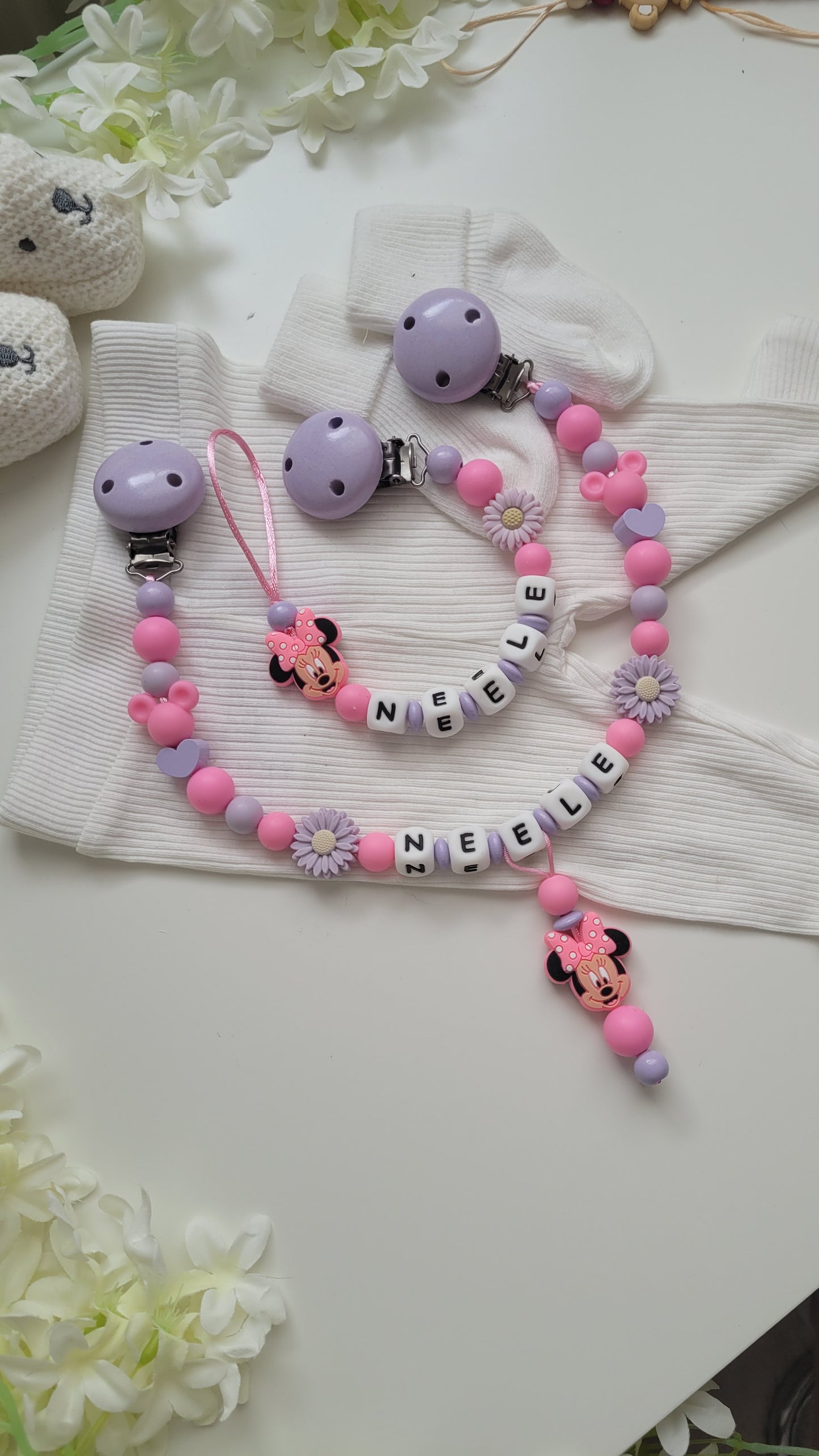 Kinderwagenkette & Schnullerkette *Maus pink*flieder