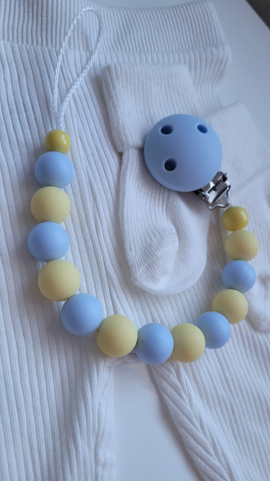 Schnullerkette Silikon  gelb hellblau