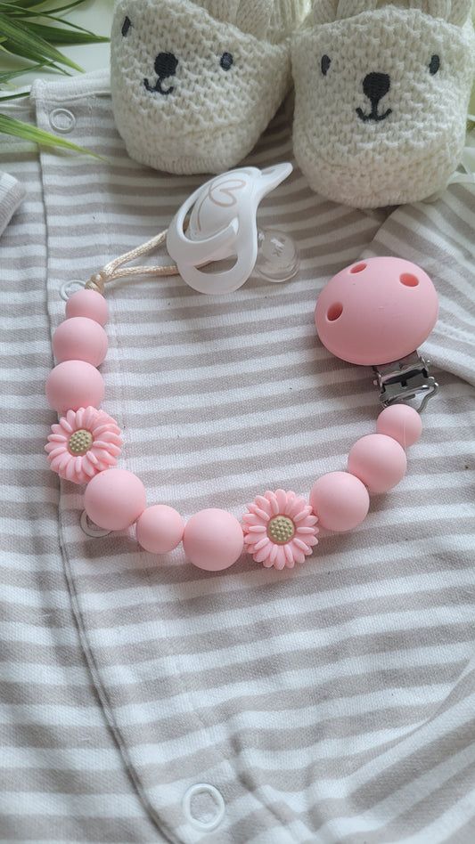Schnullerkette für Mädchen Blumen rosa