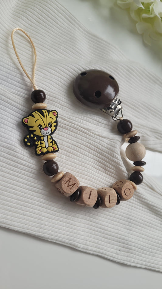 Schnullerkette mit Namen Little Löwe braun holz