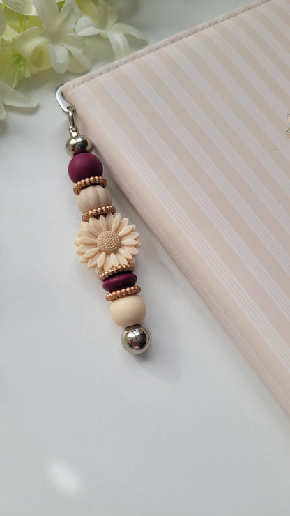 Lesezeichen Blümchen weinrot beige rosegold