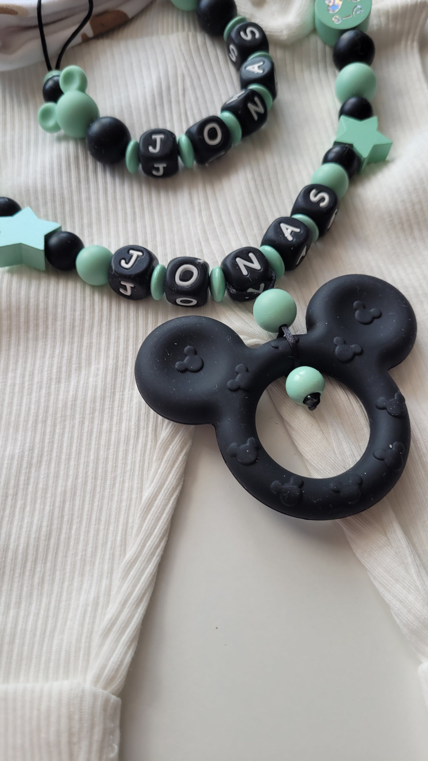 Kinderwagenkette & Schnullerkette mit Namen Maus | mint | JULEVI