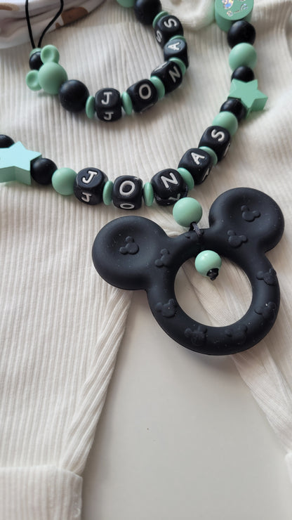 Kinderwagenkette & Schnullerkette mit Namen Maus | mint | JULEVI