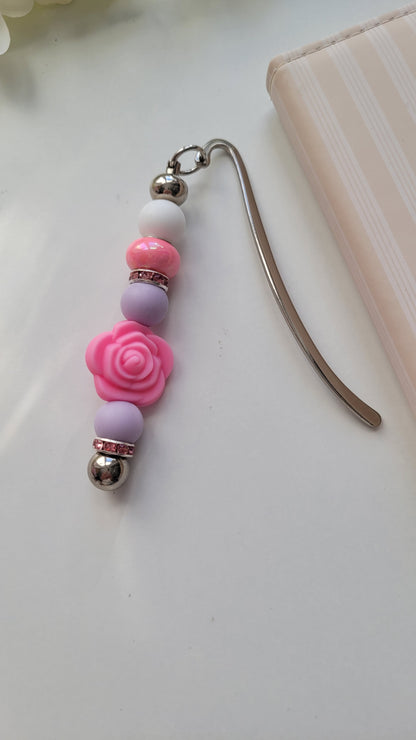 Lesezeichen Rose pink flieder glitzer