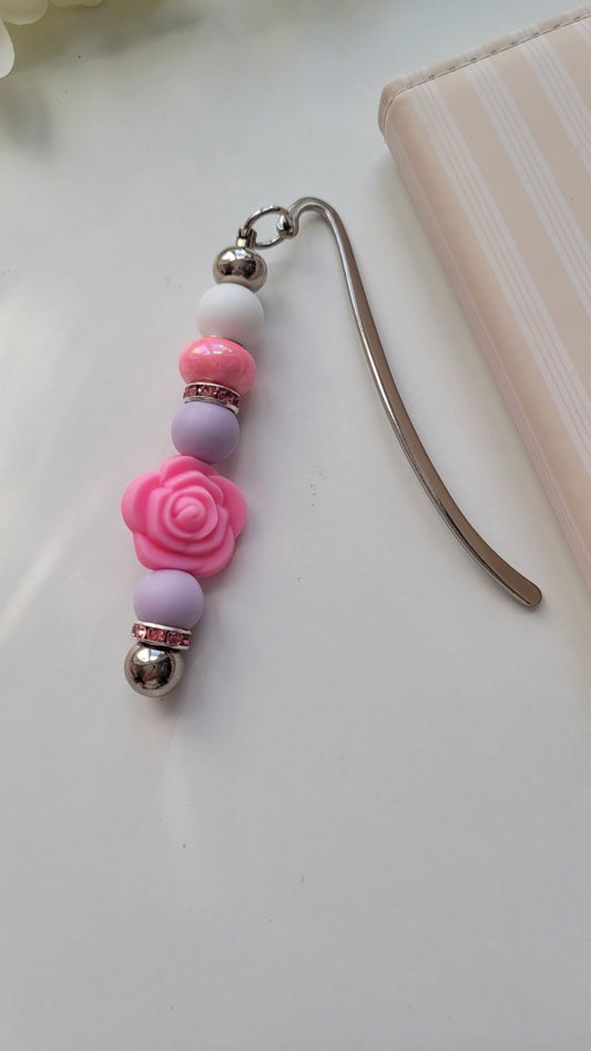 Lesezeichen Rose pink flieder glitzer