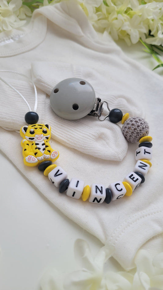 Schnullerkette *Little Tiger* gelb grau