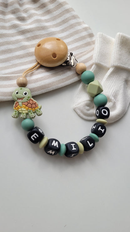 Schnullerkette mit Namen Schildkröte grün