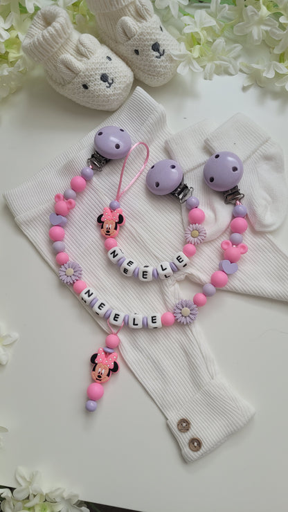 Kinderwagenkette & Schnullerkette *Maus pink*flieder