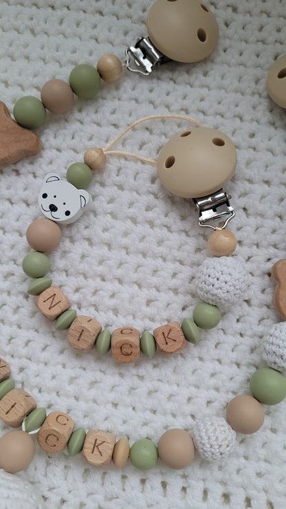 Kinderwagenkette & Schnullerkette *Bärchen* grün