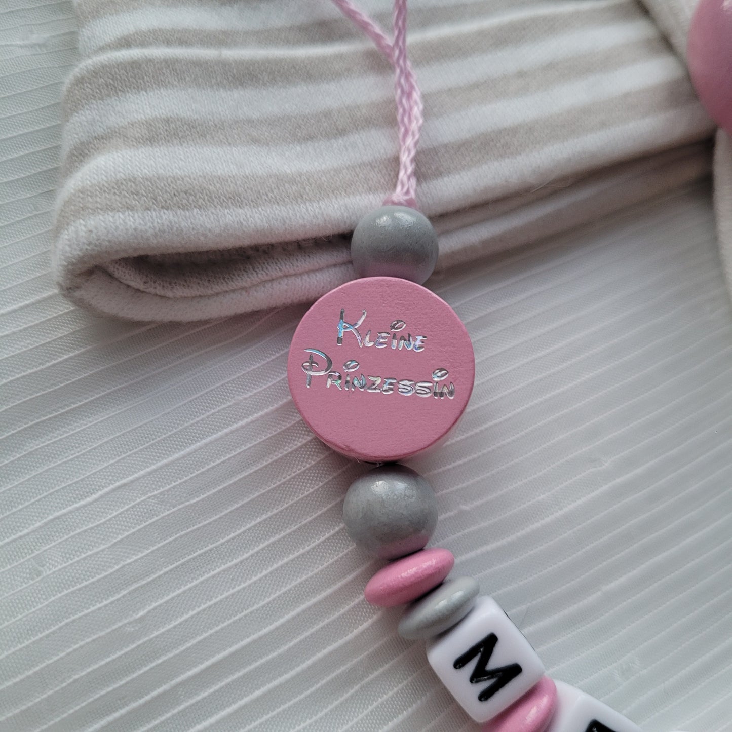 Schnullerkette mit Namen für Mädchen Herz & Kleine Prinzessin rosa grau