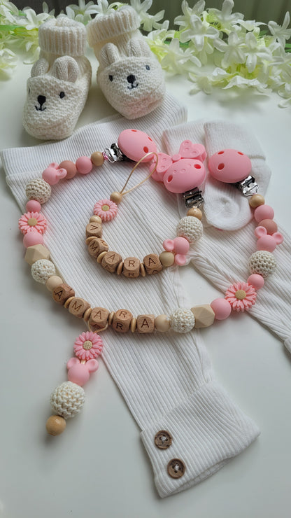 Kinderwagenkette & Schnullerkette *Maus* apricot