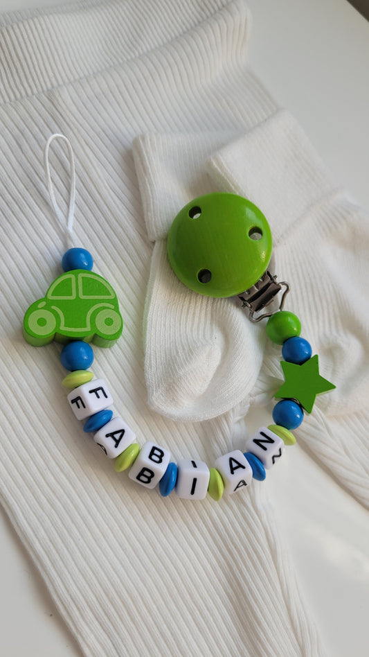 Schnullerkette mit Namen für Jungen Auto