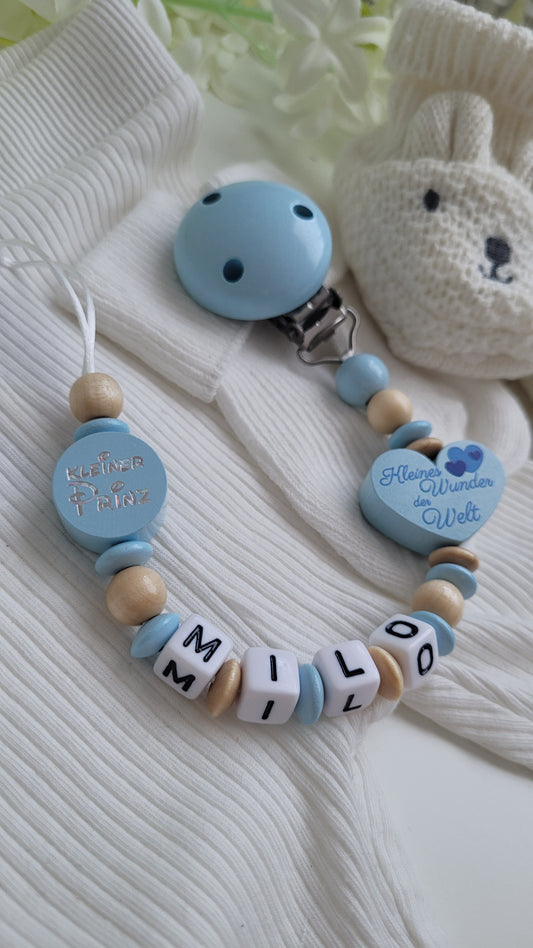 Schnullerkette mit Namen für Jungen Kleines Wunder der Welt & kleiner Prinz