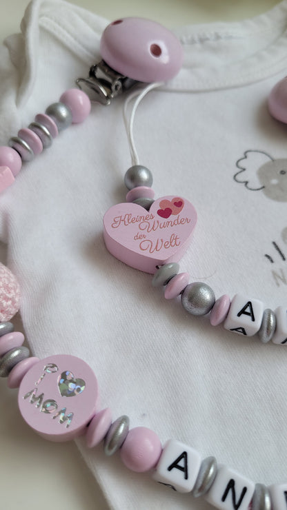 Kinderwagenkette & Schnullerkette mit Namen Kleines Wunder