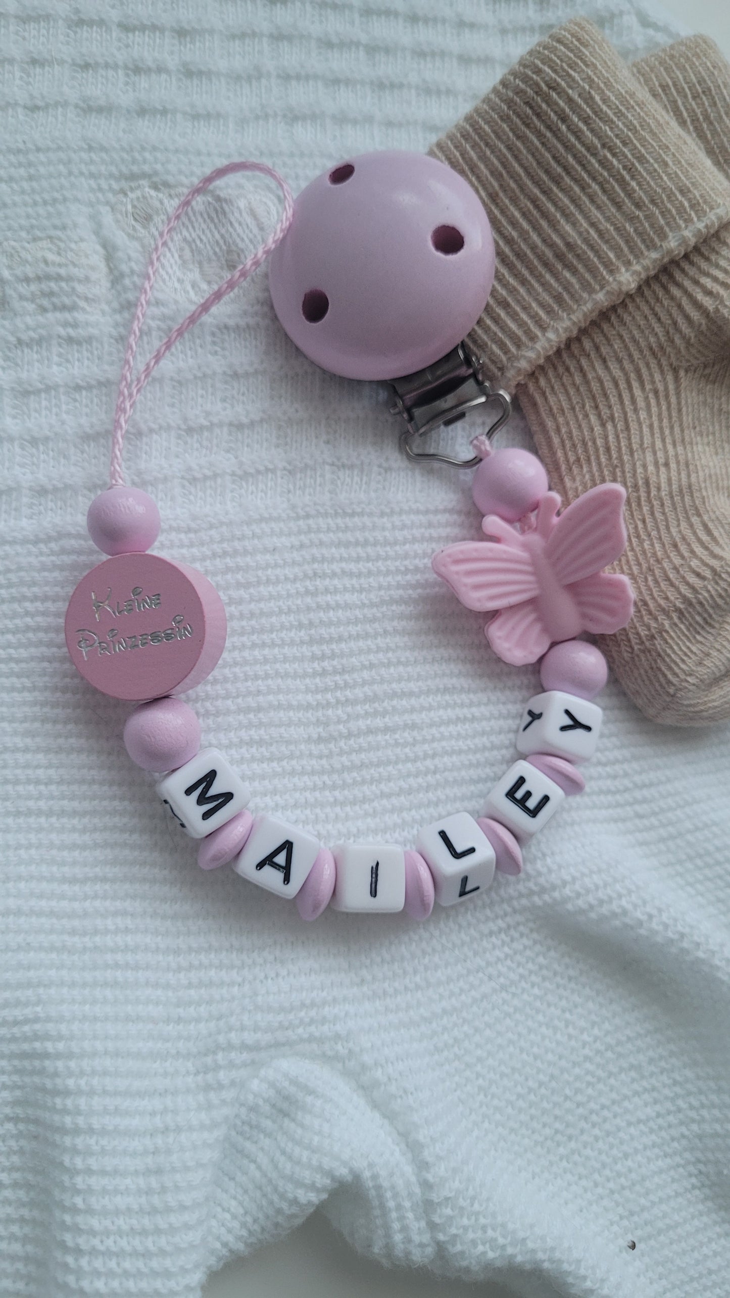 Schnullerkette name Schmetterling kleine prinzessin rosa