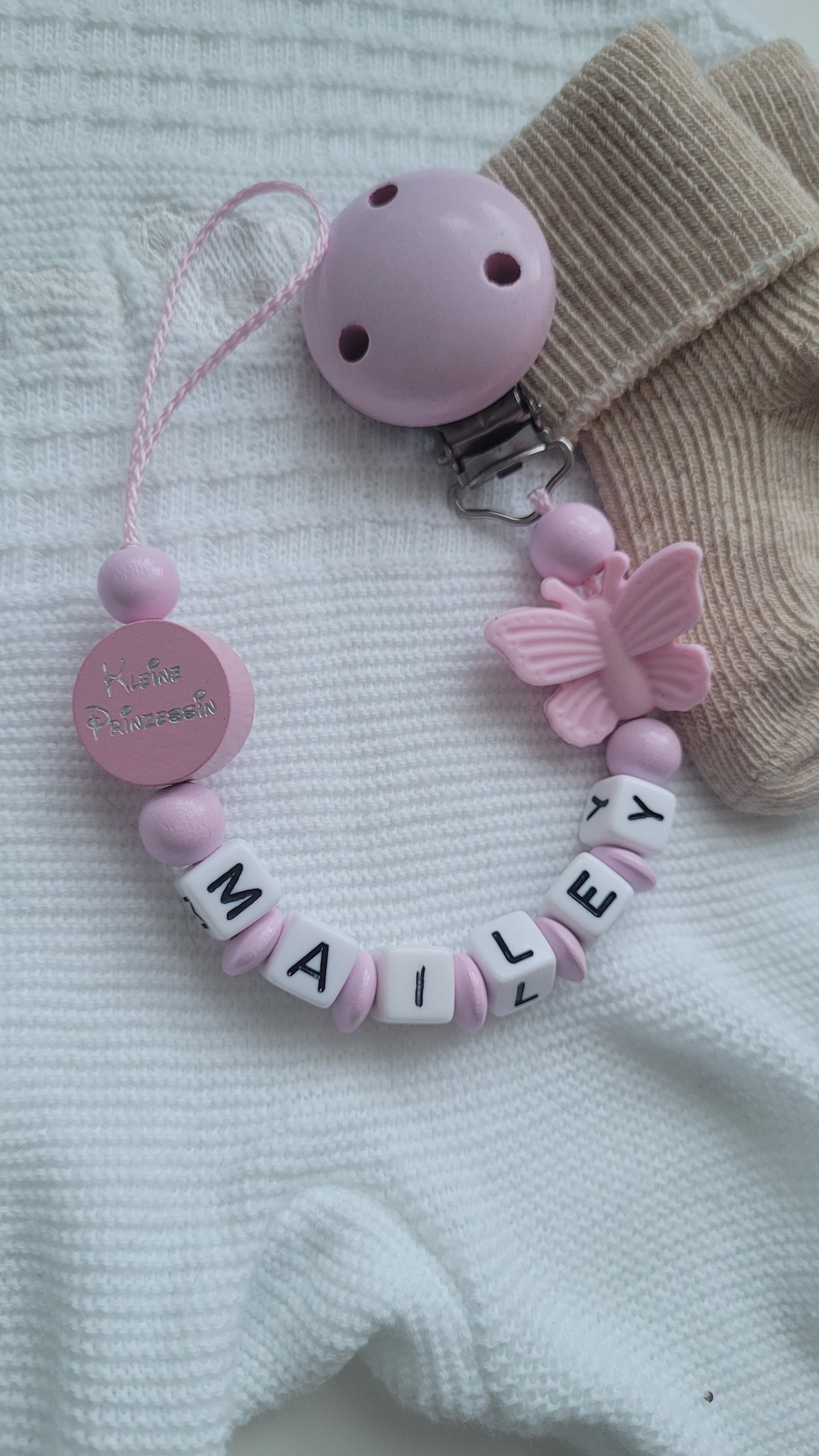 Schnullerkette name Schmetterling kleine prinzessin rosa