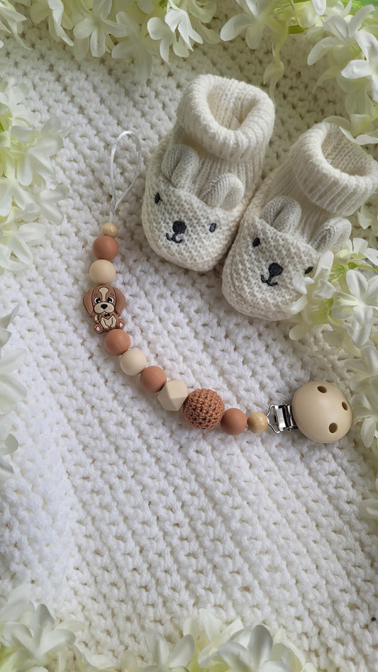 Schnullerkette Hund braun beige