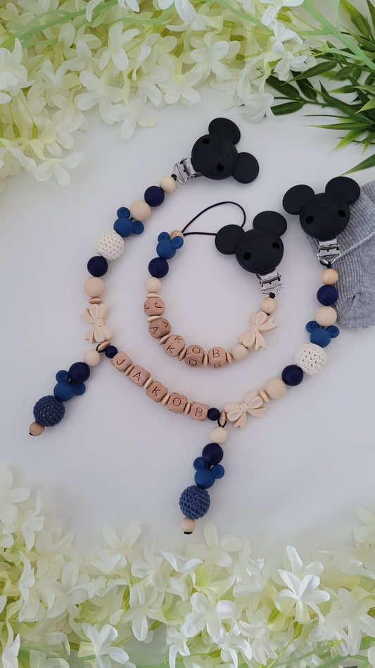 Kinderwagenkette & Schnullerkette * Maus* blue holz schwarz