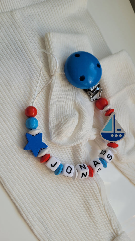 Schnullerkette mit Namen für Jungen maritim