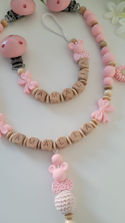 Kinderwagenkette & Schnullerkette apricot  Set für Mädchen