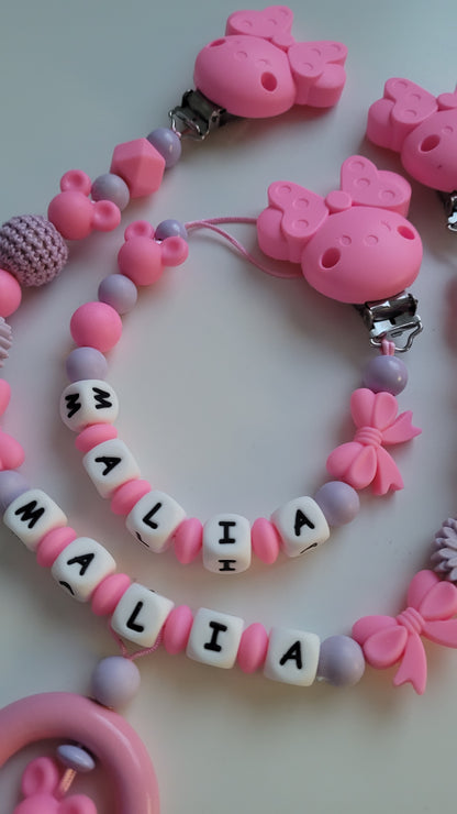 Kinderwagenkette & Schnullerkette *Maus pink*flieder