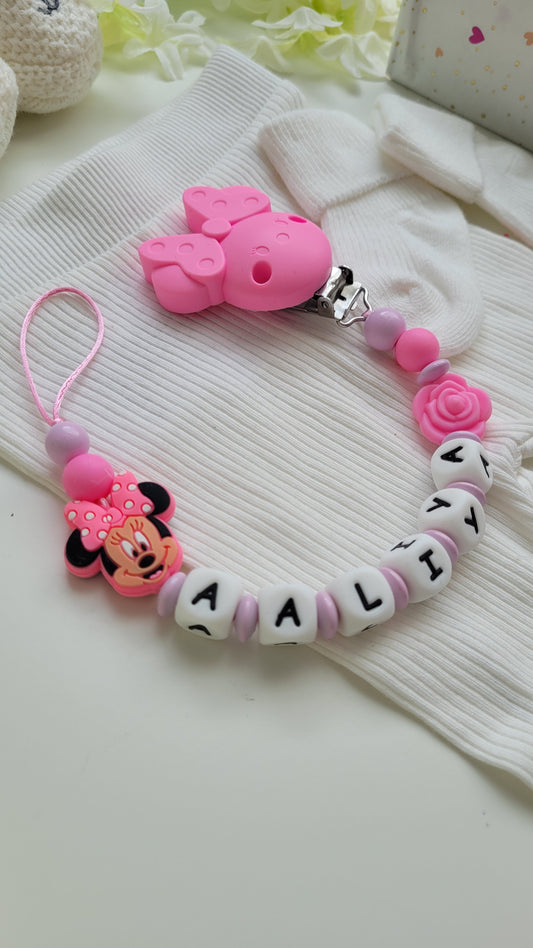 Schnullerkette mit Namen für Mädchen Minniemaus pink rosa