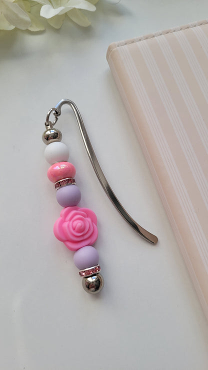 Lesezeichen Rose pink flieder glitzer