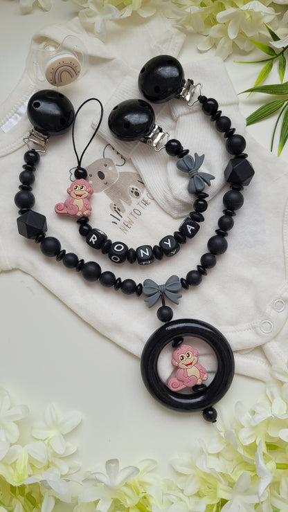 Kinderwagenkette & Schnullerkette *Äffchen*  Black