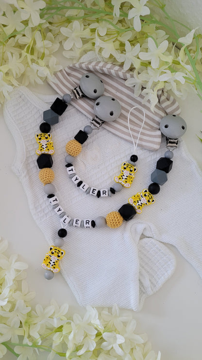 Kinderwagenkette & Schnullerkette * Tiger* grau