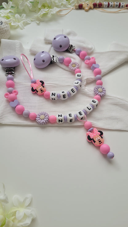 Kinderwagenkette & Schnullerkette *Maus pink*flieder