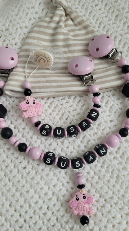 Kinderwagenkette & Schnullerkette *Elefant* rosa