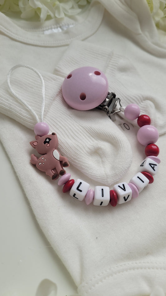 Schnullerkette mit  Namen für Mädchen * Rehlein *rosa bordaux