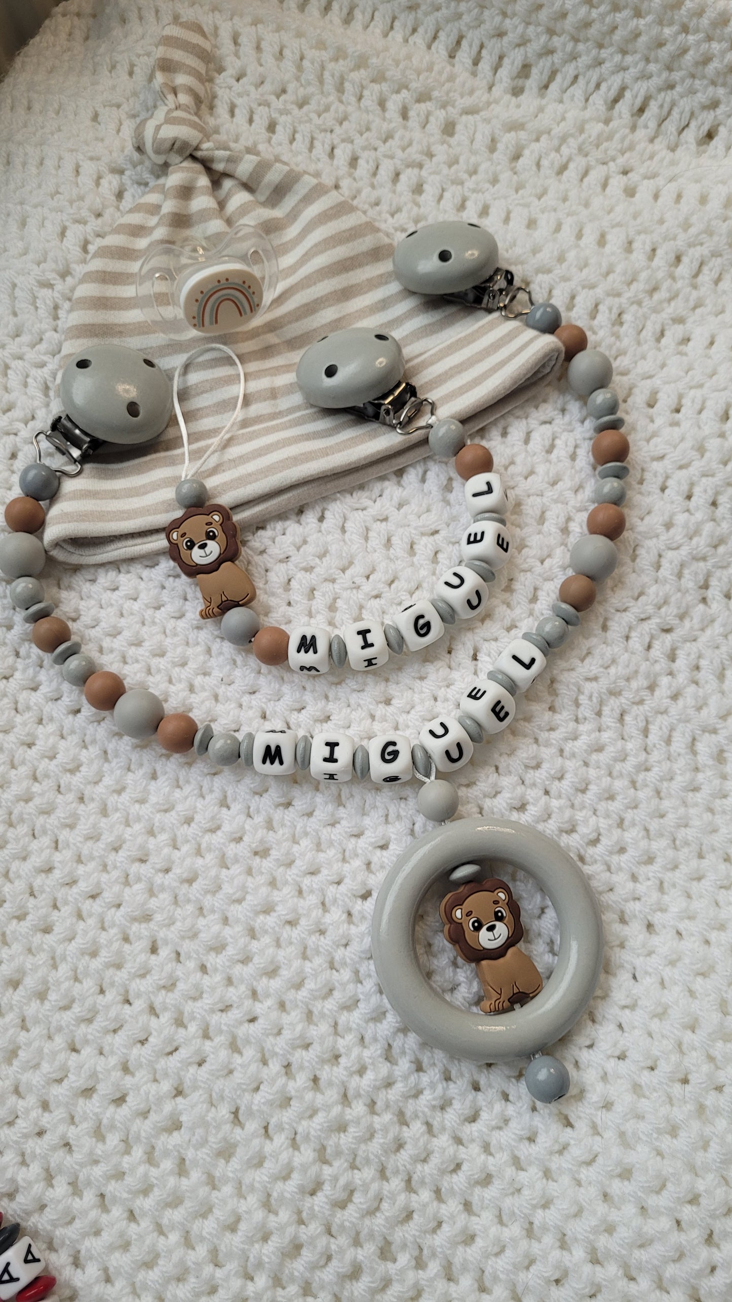 Kinderwagenkette & Schnullerkette * Löwe* grau braun