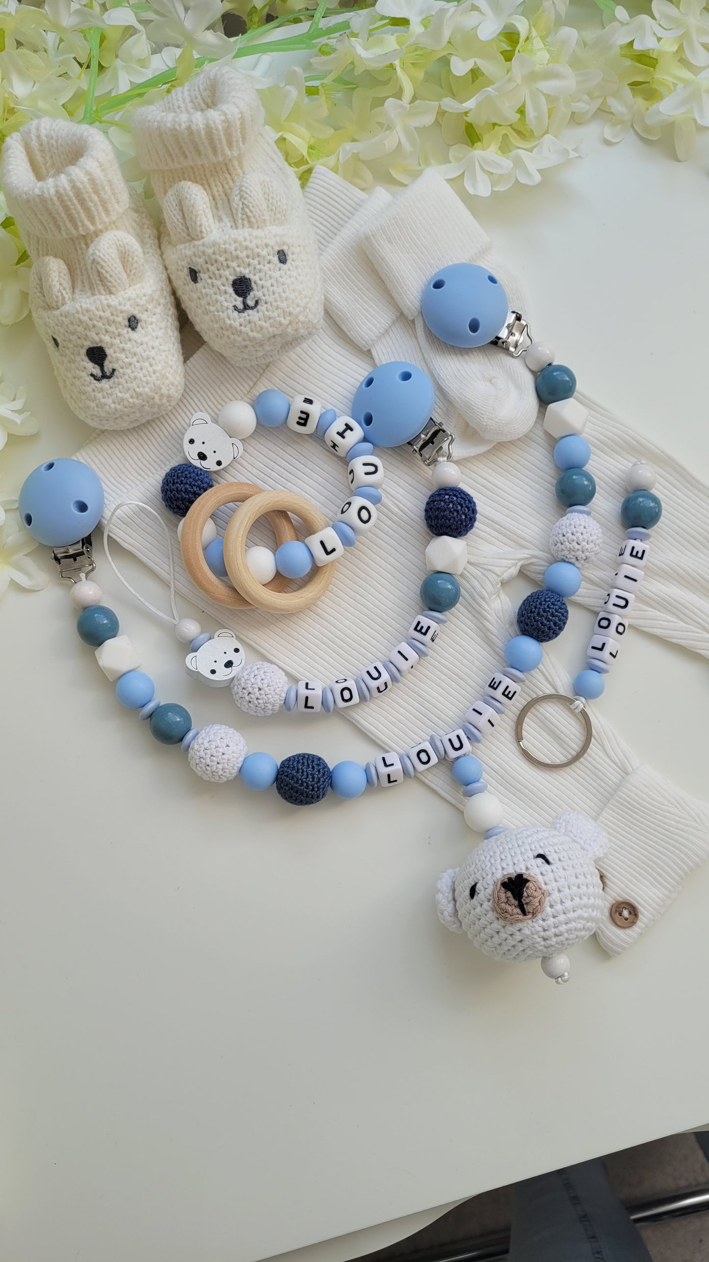 4 tlg Mega Komplett Set inkl. Schlüsselanhänger Bärchen blau