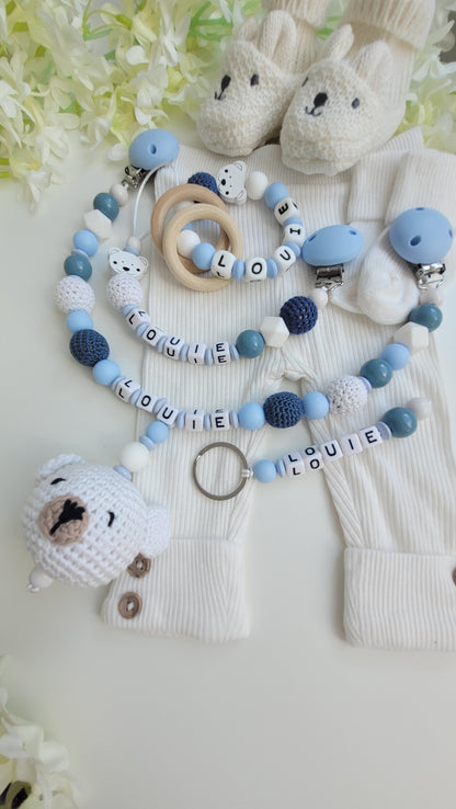4 tlg Mega Komplett Set inkl. Schlüsselanhänger Bärchen blau